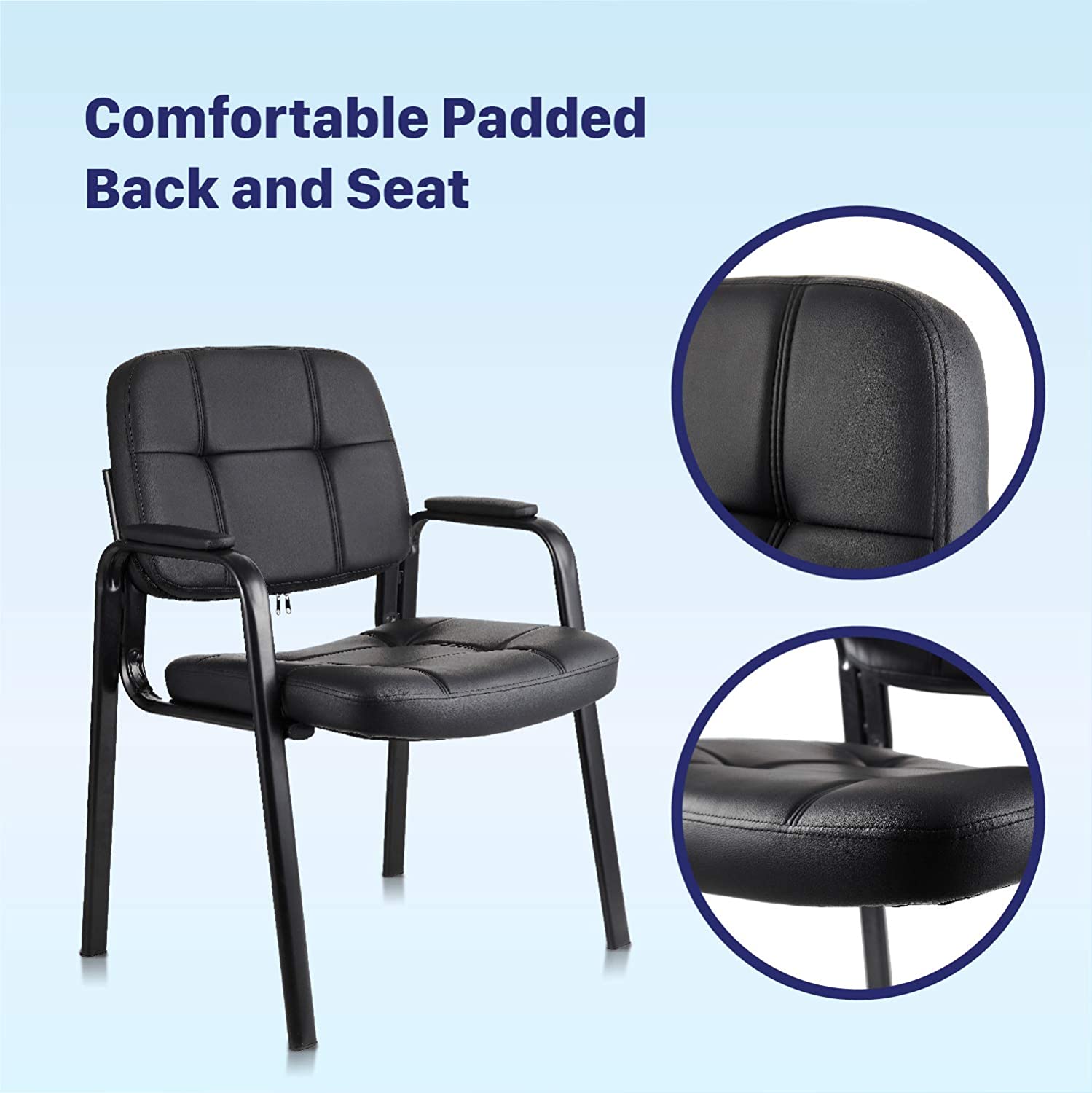 CLATINA Waiting Room Guest Chair with Bonded Leather Padded Arm Rest for Office Reception Black 2Pack - image 3 of 6