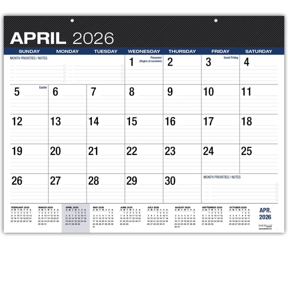 2026-2027 Excello Brands 22" x 17" Academic Year Large Print Desk Pad, Monthly, 21 Month, black