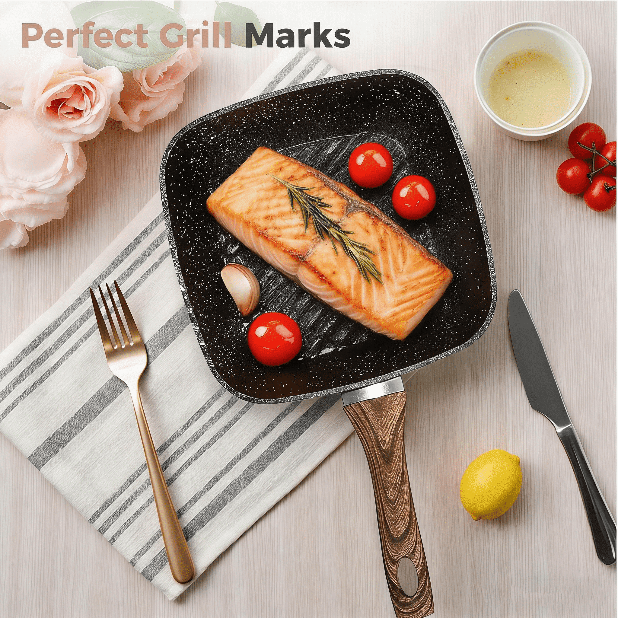 Parcus 3 Pieces Nonstick Grill Pan Set, Square Grill Pans with Stay-Cool Handles, Compatible with All Stovetops for Steak BBQ Vegetables, (9.5" 10" 11"), Black