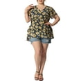 thumbnail image 3 of Agnes Orinda Summer Tops for Women 2024 Plus Size V Neck Short Sleeve Layered Casual Floral Blouse 4X Navy Blue, 3 of 8