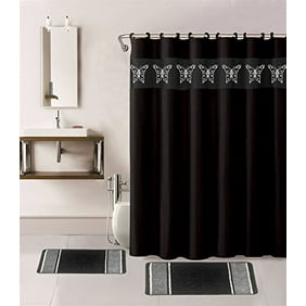 22 Piece Bath Rug Set Black White Beige Leaf Print Bathroom Rugs