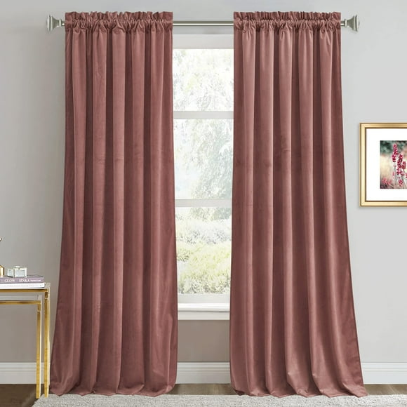 RYB HOME Mauve Velvet Curtains 90 inch Length Room Darkening Large Window Covering Silk Hand Feel Privacy Velvet Vertical Shade for Nursery Playroom Bedroom, W52 x L90 inches,Wild Rose