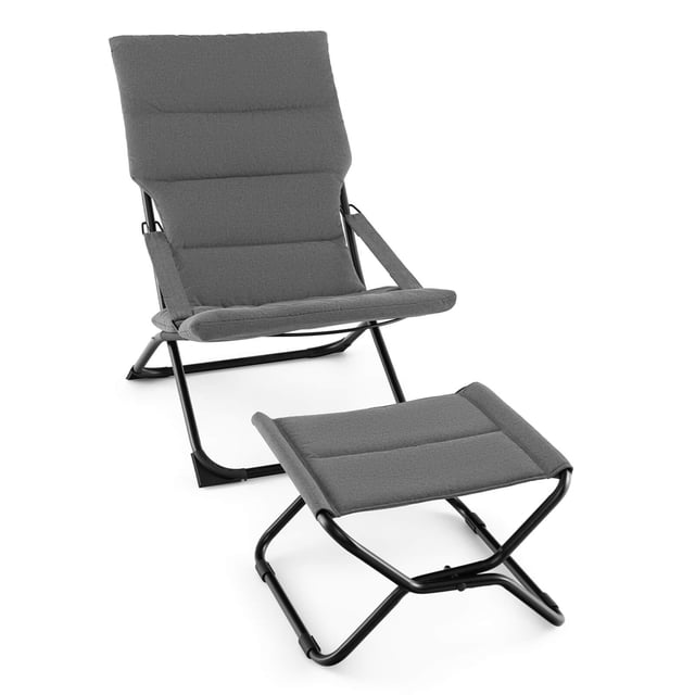 Silla Plegable Costway Para Patio Con Otomana Sillón Reclinable Con Reposapiés Gris