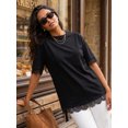 thumbnail image 6 of LMLYSoH Women's Summer Oversized T-Shirt Lace Patchwork Crew Neck Short Sleeve Loose Fitting Tops, 6 of 9