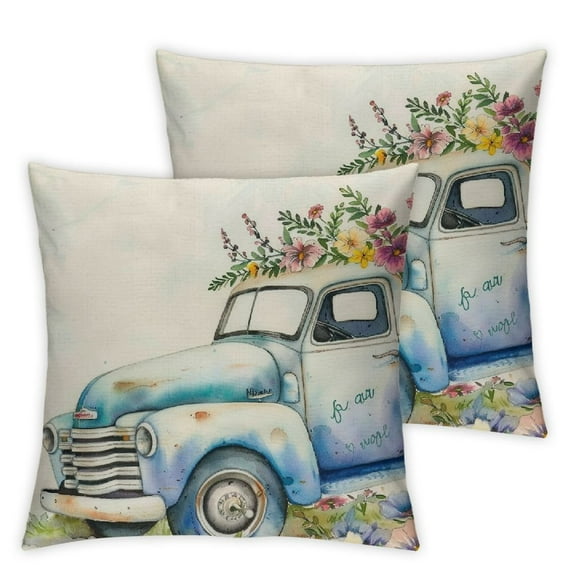 nygtbtfer Set of 2 Decorative Blue Truck Bicycle Fresh Flowers Throw Pillow for White