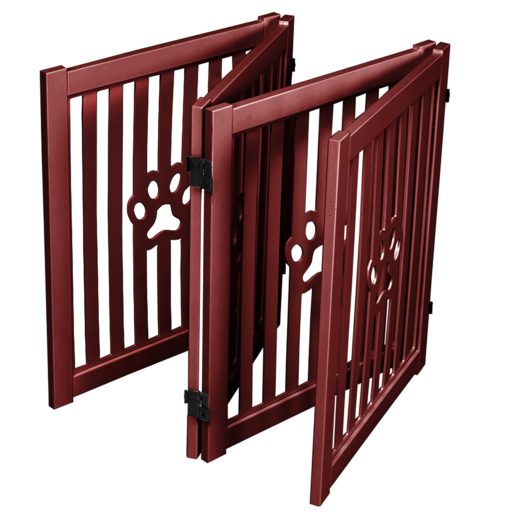 Trimate: 4 Panel Dog Gate - Mahogany - Foldable Wooden Freestanding Pet Gate, 80"L x 23.6"H, For Doorways, Halls & Stairs, 360 Degree Rotated Hinges