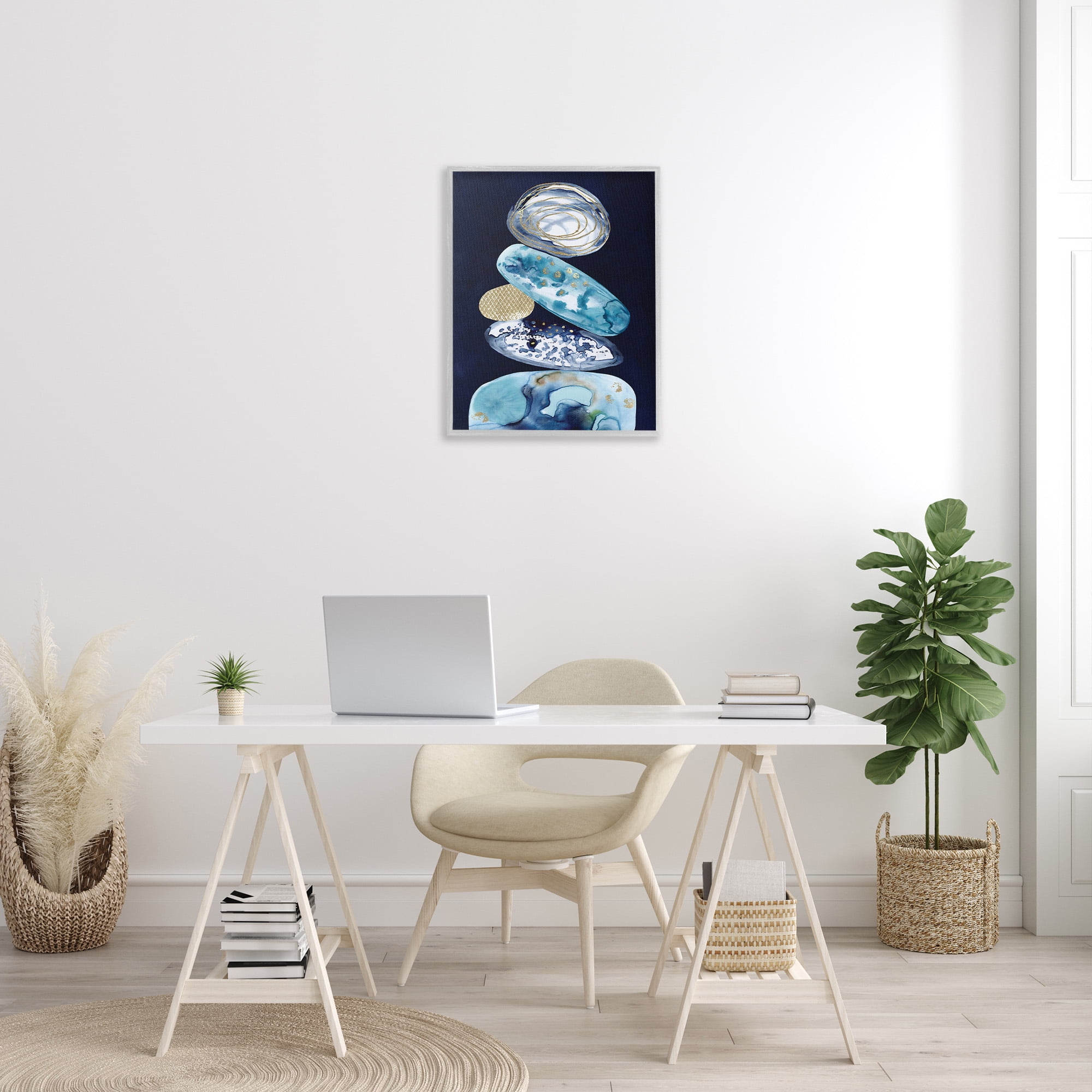Stupell Industries Patterned Stacked Pebbles Landscape Painting Gray Framed Art Print Wall Art, 24 x 30