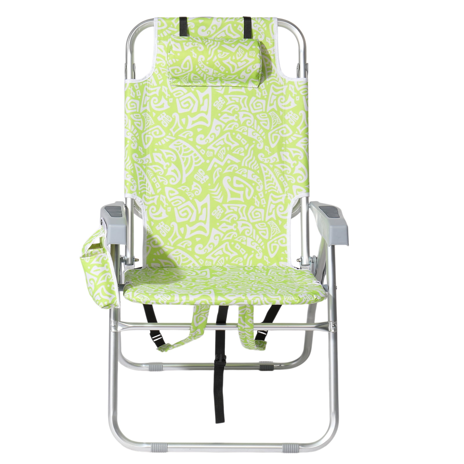 Folding Beach Chair 5-Position Adjustable Backrest Lay Flat Higher Seat Portable Outdoor Chair with Storage Pockets Cup Holder Lightweight Aluminum Frame