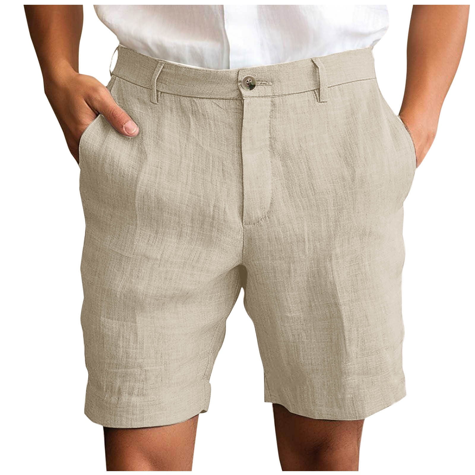 【oan】Half-length cotton shorts ohmzyzo Men's Cotton Linen Shorts Solid Color Casual Pocket