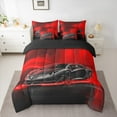 thumbnail image 5 of Feelyou Racing Car Boys Bedding Comforter Set 7pcs, Black Red Automobile Queen Bedding Sets, Extreme Speed Sports Reversible Queen Sheet Sets, Lightweight Room Decor, 5 of 7