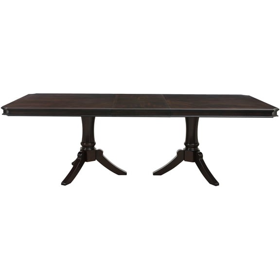JERFIT 96-inch Double Pedestal Dining Table with Extension Leaf, Dark Cherry Finish, Solid Wood Base, Seats 8