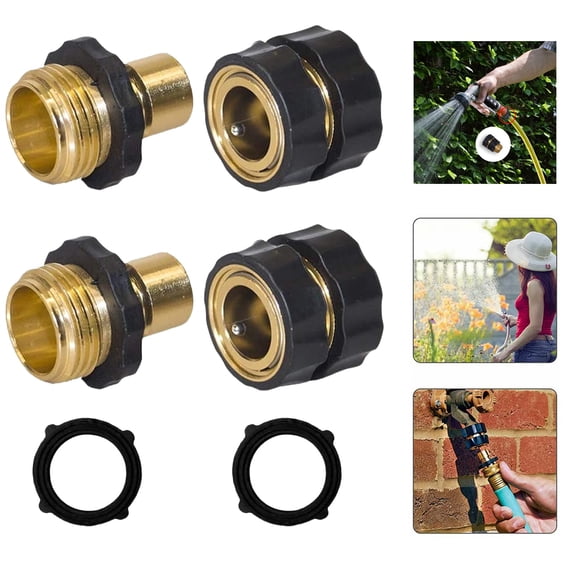 Garden Hose Quick Connector, 3/4 Inch Male and Female Garden Hose Fitting Quick Connector with Extra Rubber Washers, 2 Set