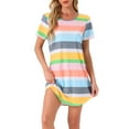 thumbnail image 1 of Camisón T-shirt de mujer Inspire Chic, vestido de pijama, colorido, a rayas, con mangas cortas, talla XL, verde, 1 of 6