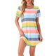 thumbnail image 1 of Camisón T-shirt de mujer Inspire Chic, vestido de pijama, colorido, a rayas, con mangas cortas, talla XL, verde, 1 of 6