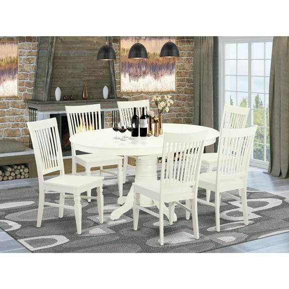 7 Piece Dining Set - Linen White Table & Chairs - Kitchen Dining Room Set - Modern Wood Furniture