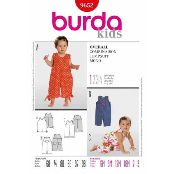 Burda Toddlers Easy Sewing Pattern 9652 Dungarees Jumpsuit
