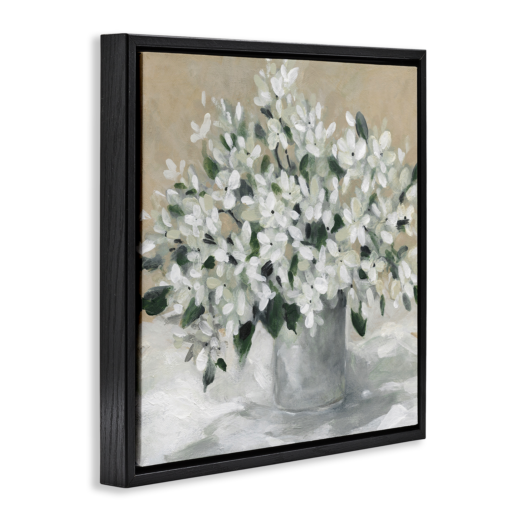 Stupell Industries Potted White Blooms Botanical & Floral Painting Black Floater Framed Art Print Wall Art, 25 x 25