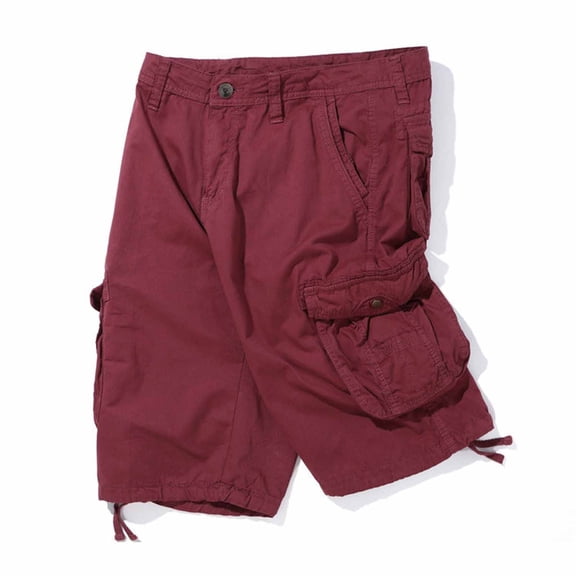 Antqov Men's Cargo Shorts, High Waist Solid Color Drawstring Zipper Work Short with Multi Pockets, Outdoor Twill Fashion Hiking Lightweight Sports Shorts