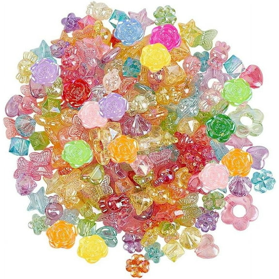 1Bag 920Pcs/500g 10 Style Transparent Acrylic Beads Mixed Shapes Plated Acrylic Charms for Jewelry Making Bracelets Necklace Earring Keychain Crafts AB Color 12x11mm