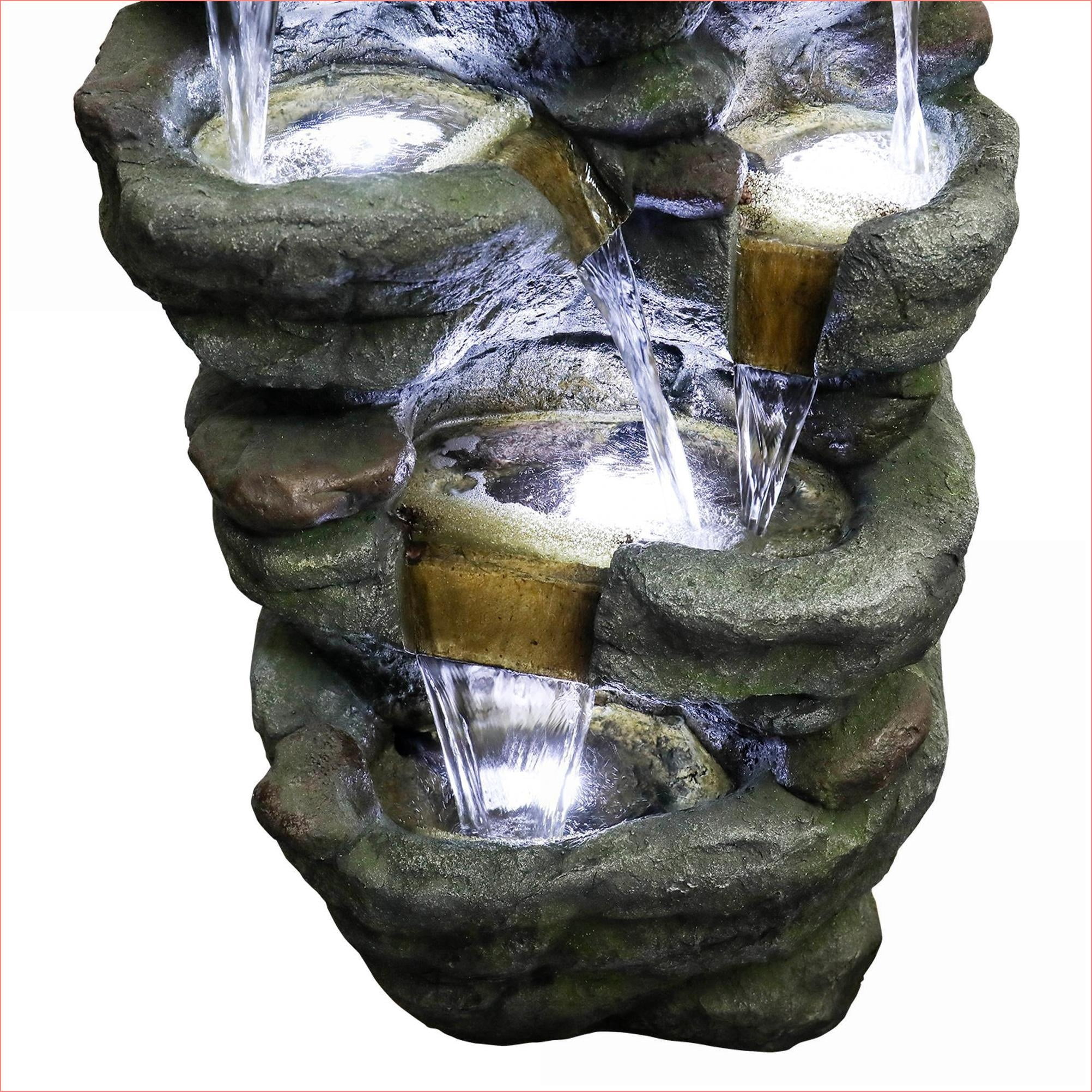 Fountains 51" Natural Rock Outdoor Garden Patio Fountain | UL Certified Pump | Resin | Waterfall Tiered Fountain