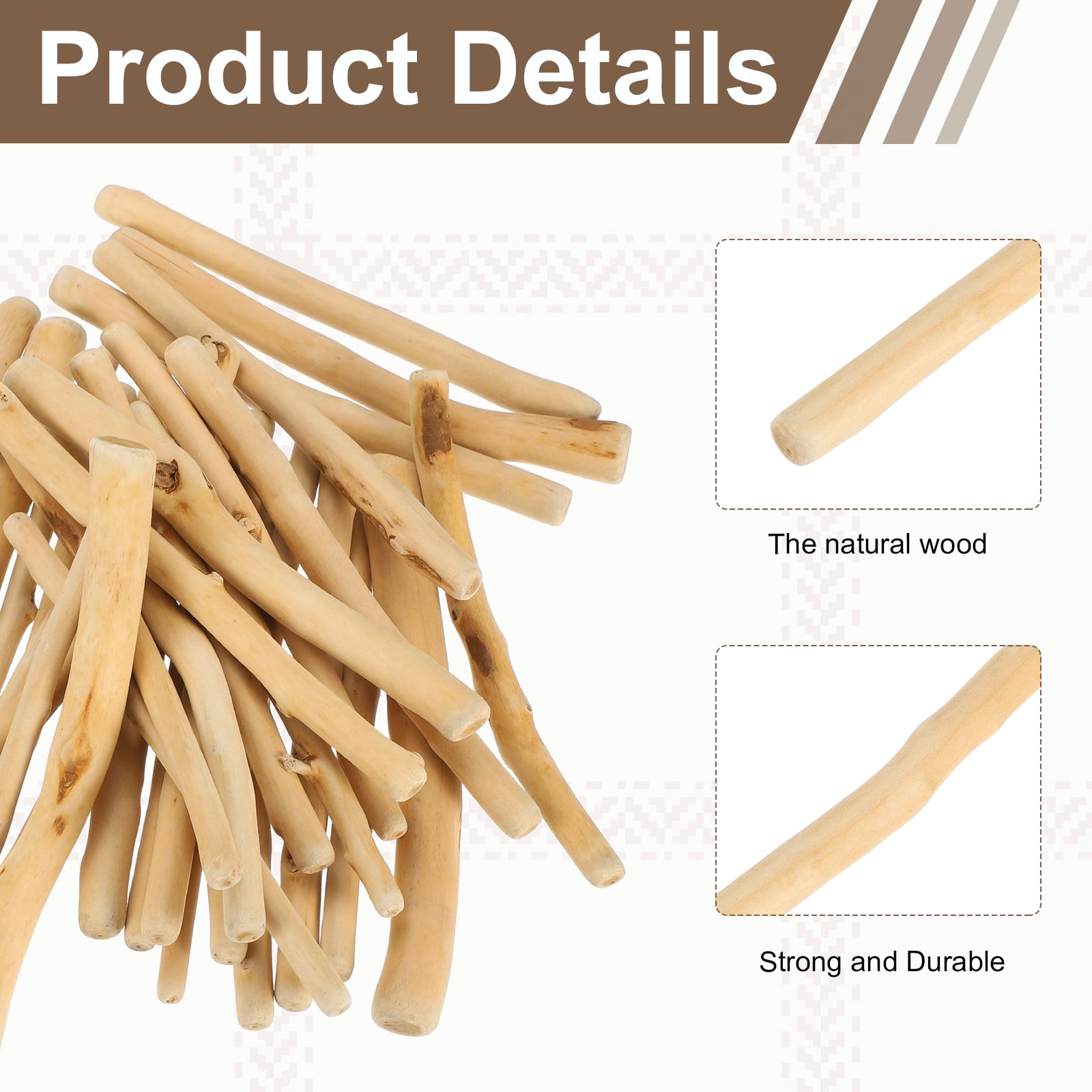 Uxcell 5.9" Natural Driftwood Pieces,  0.3" to 0.6" Dia Driftwood Twigs for Crafts Drift Wood Sticks for DIY Crafts Photo Props Wall Decor, Wood Color