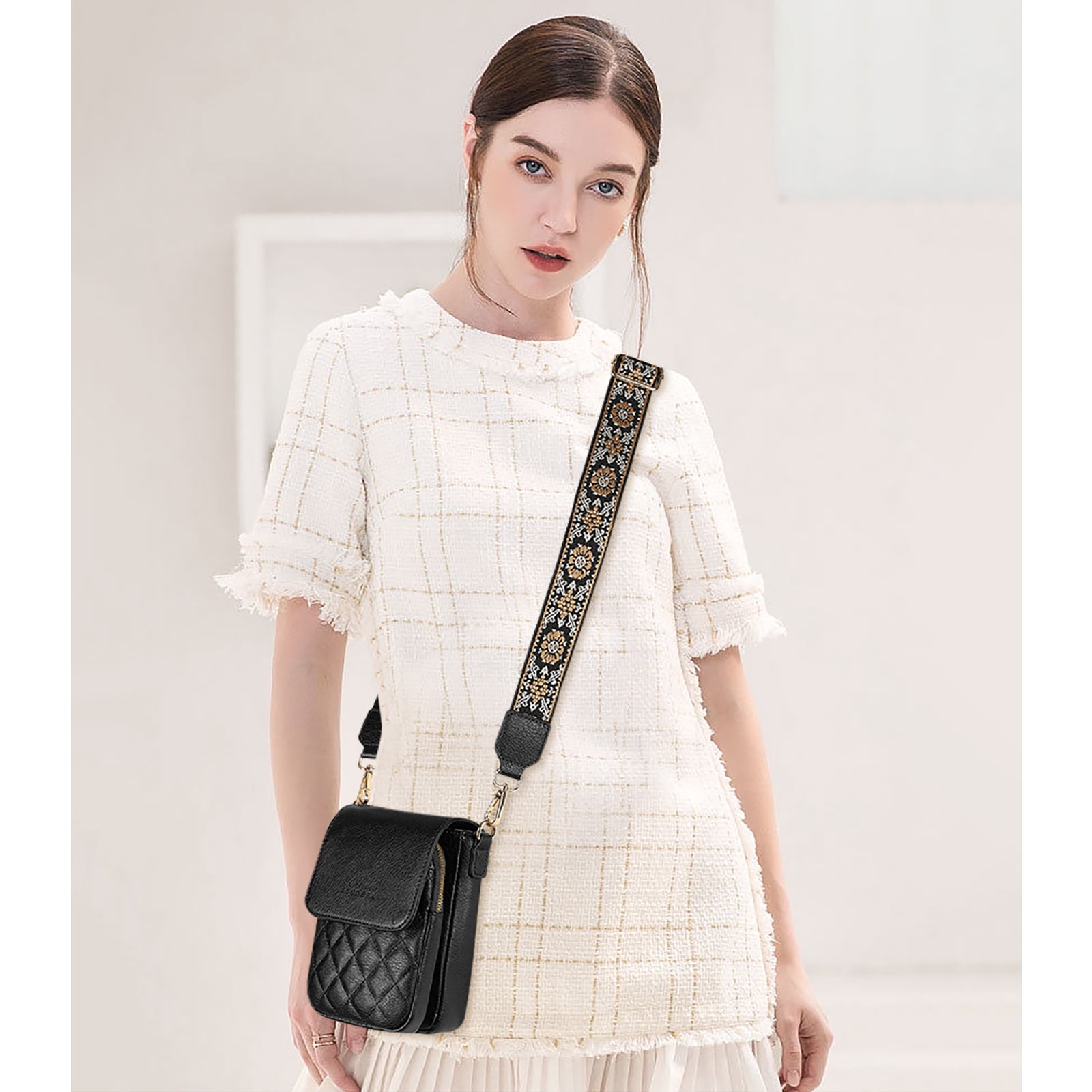 KALUNMA Crossbody Bags for Women Trendy Leather Triple Compartment Cell Phone Shoulder Wallet Purses with Card Slots
