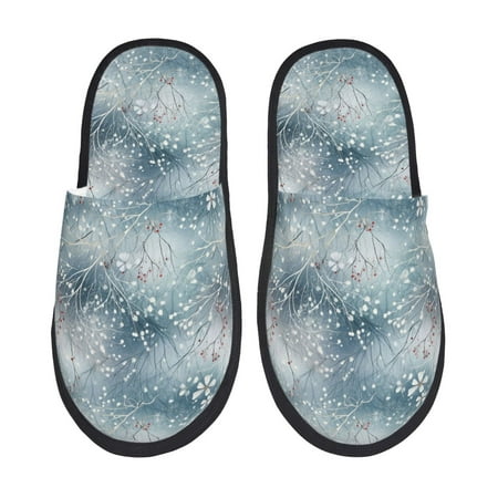 

Fuzoiu enchanted winter snowflake holly Print Unisex Furry Slippers Plush Indoor Shoes Trendy House Slippers Anti-Skid EVA Sole House Shoes for Home Office and Travel -Large