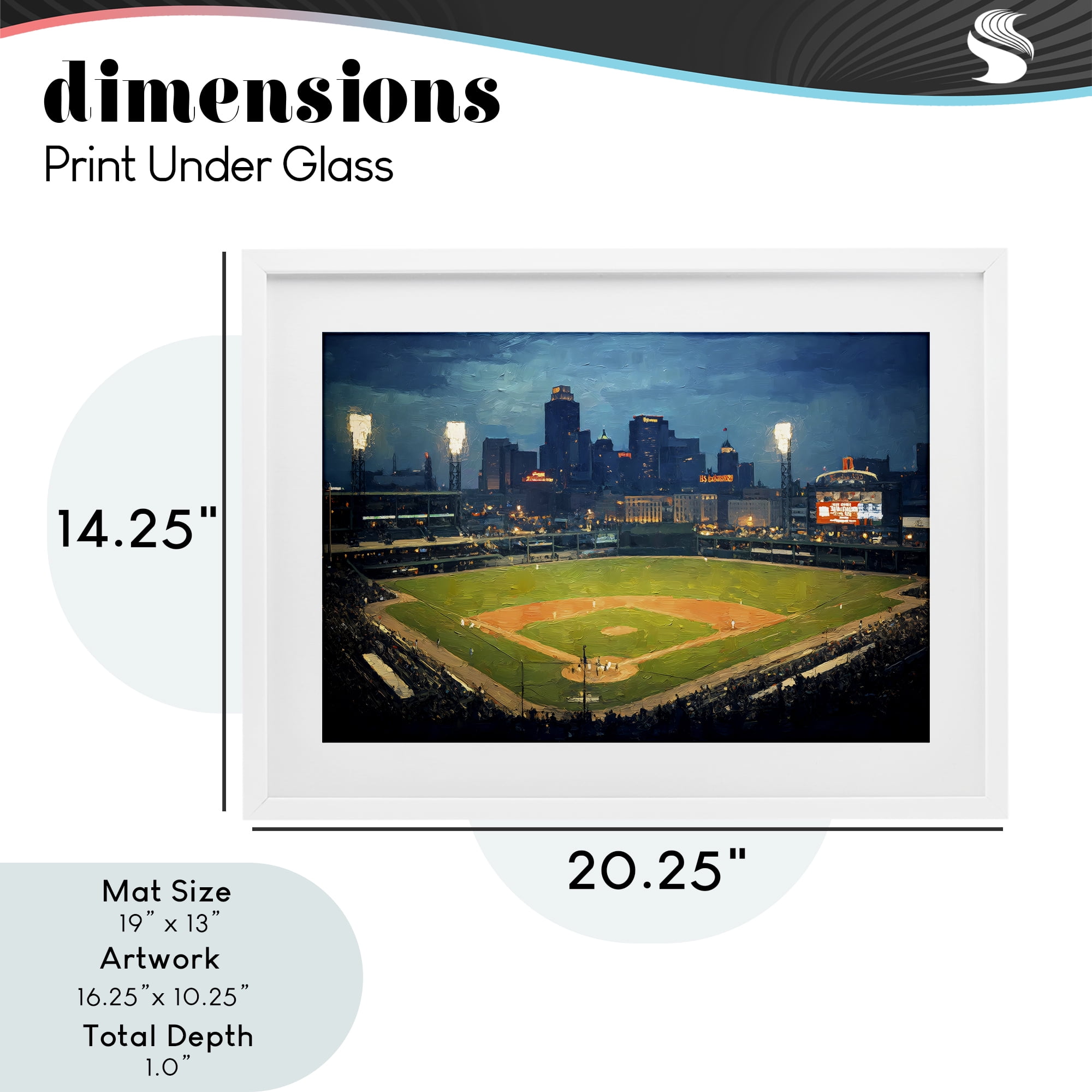 Baseball Stadium at Night White Framed Print Under Glass, design by Arlington Prints