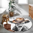 thumbnail image 3 of Western Cow Round Area Rug 3.3Ft Washable Circle Rugs for Dining Room Table, Grey Checkered Farmhouse Art Non-Slip Carpet Floor Mats Indoor Outdoor Carpet Runner Aesthetic Home Decor, 3 of 8