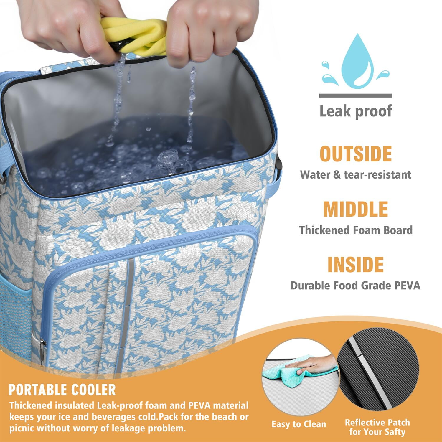 Travel Cooler Bag - Pioneer Flower Floral Print Pattern Camping Beer Cooler Backpack with Bottle Opener- Waterproof Insulated Picnic Backpacks - Cooler Bag for Beach