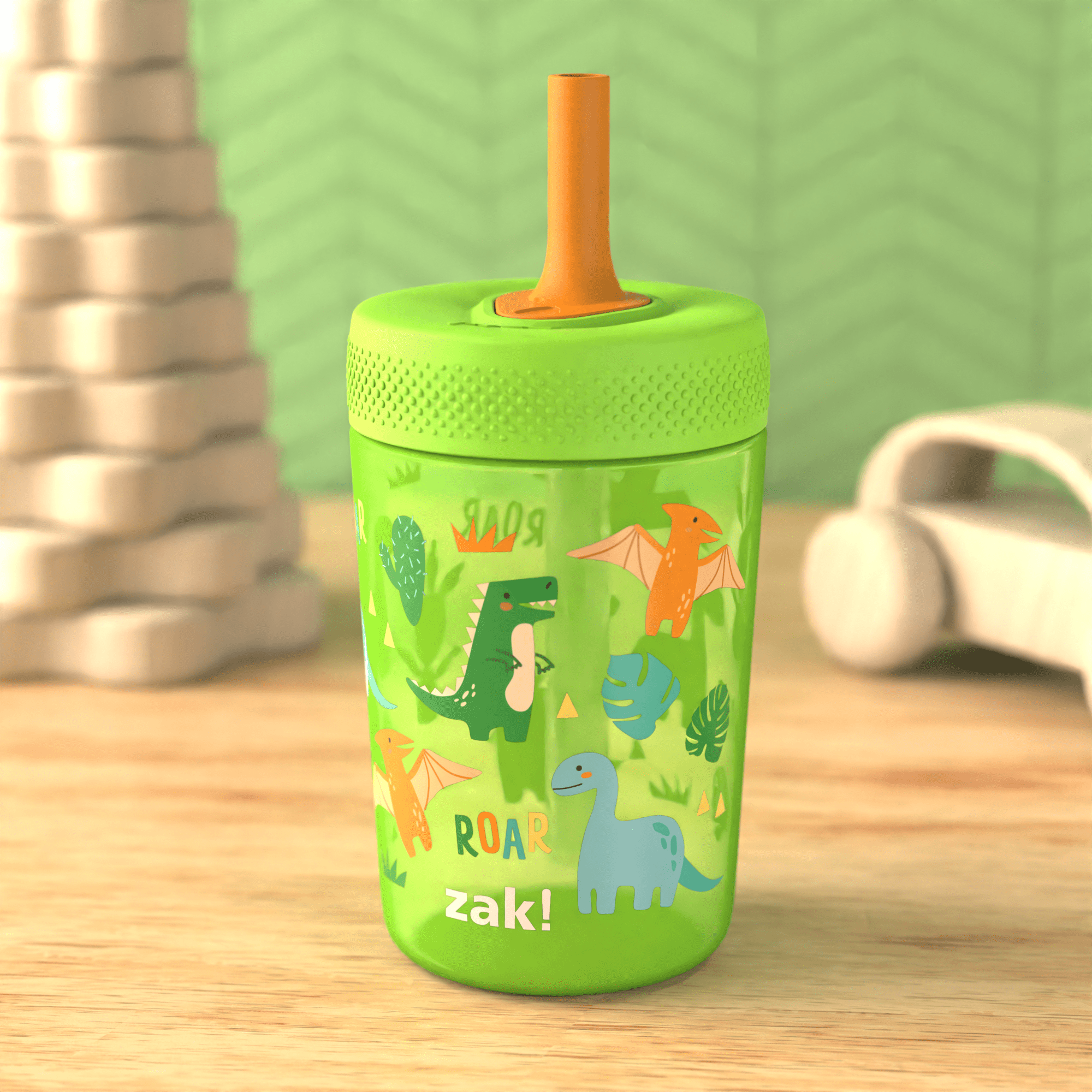 Zak Designs Capri Tumbler, Soft Straw Tumbler for Toddlers, 12oz, Leak-Proof, Easy to Hold, Dinosaur