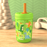 Zak Designs 12oz Dinosaur Straw Tumbler, Leak-Proof, Easy to Hold
