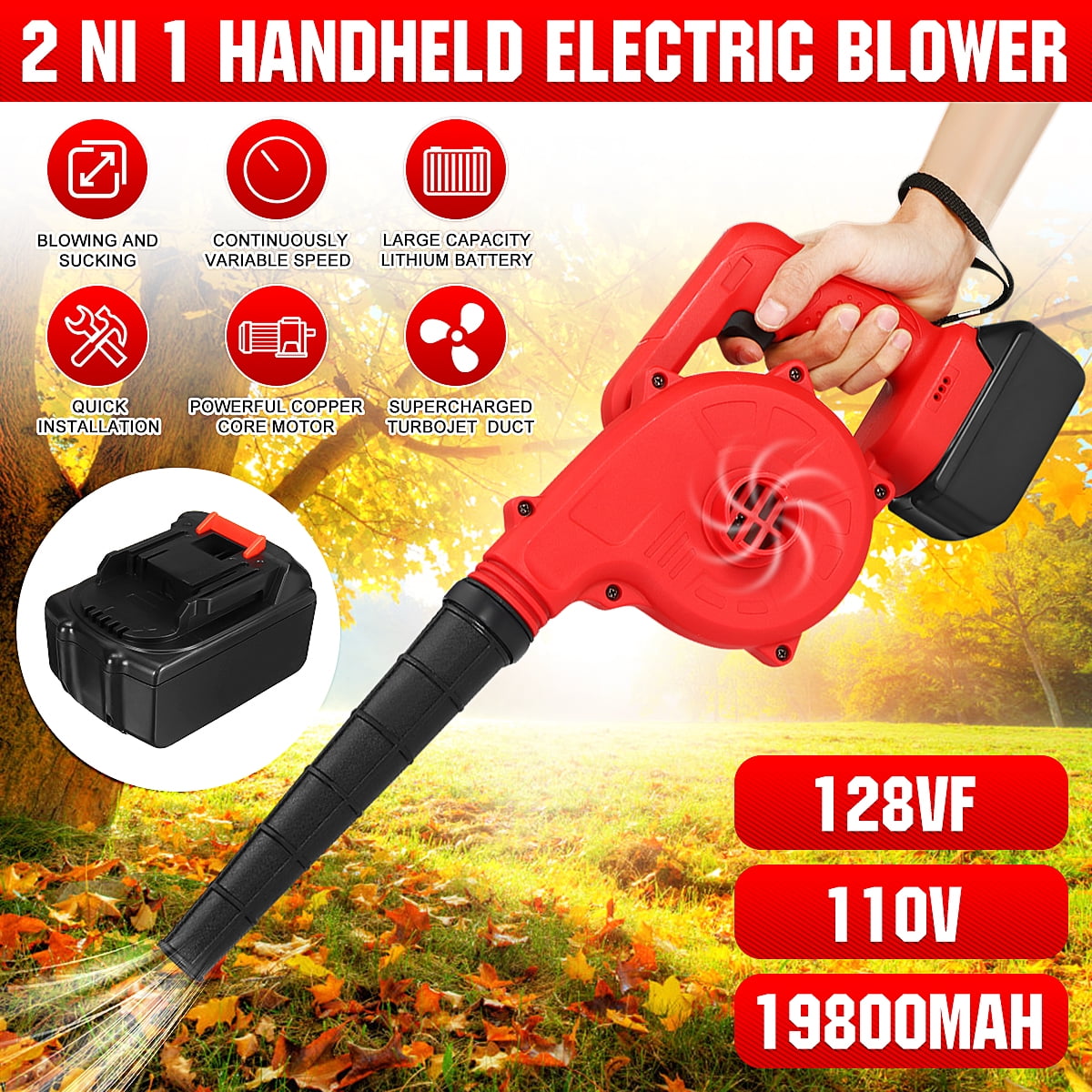 75800mAh Electric Handheld Cordless Handheld Air Blower Vacuum Blow Leaf Cleaner 