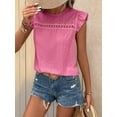 thumbnail image 5 of Women Summer Eyelet Tops Dressy Casual Crew Neck Ruffle Cap Sleeve Boho Shirts Lace Embroidered Blouses Pink XXL, 5 of 9