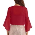 thumbnail image 5 of BODOAO Women's Bolero Shrug Cardigan Open Front Cover Up Chiffon Sheer 3/4 Sleeve Kimono Women's Solid Color Flared Sleeve Chiffon Cardigan Small Shoulder Top Red Xl, 5 of 5
