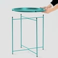 thumbnail image 2 of Folding Tray Metal Side Table 2PC Green Round End Table Cyan Sofa Small Accent Fold-able Table, Round End Table Tray, Next to Sofa Table, Snack Table for Living Room and Bed Room, 2 of 6
