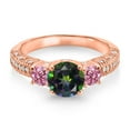 thumbnail image 2 of Gem Stone King 18K Rose Gold Plated Silver Green Mystic Topaz Pink Lab Grown Diamond and White Moissanite Engagement Ring for Women (1.88 Cttw, Gemstone, Round 7MM and 4MM, Size 5), 2 of 3