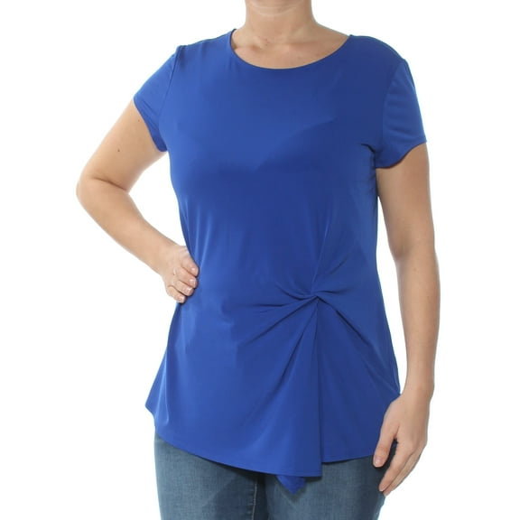 INC $39 Womens New 1150 Blue Twist Front Asymmetrical Short Sleeve Top L B B