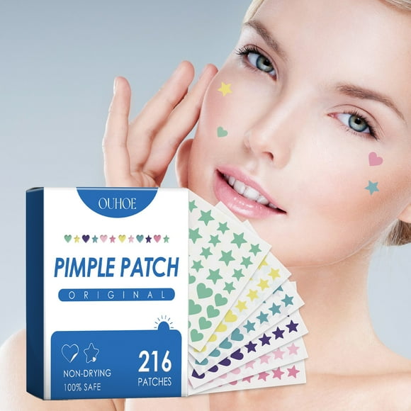 Pimple Patches for Face, 216 Pcs 6 Colors Acne Patches Hydrocolloid Matches Acne Of Different Sizes, Cute Star Stickers.