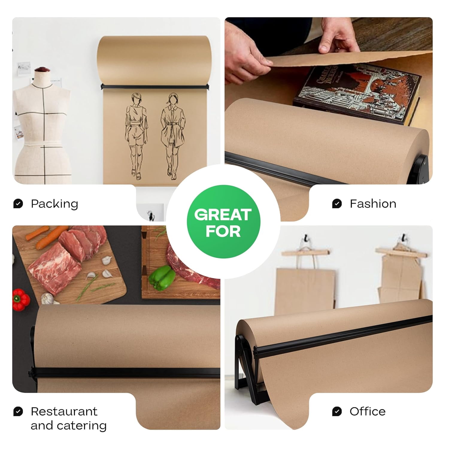 IDL Packaging Brown Kraft Paper Jumbo Roll 48" x 14400" (1200 ft) with Dispenser – USA-Made Natural Kraft Paper 30lb Thickness