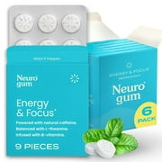 NeuroGum Energy Caffeine Gum (54 Pieces) - Sugar Free with L-theanine + Caffeine + Vitamin B12 & B6 - Nootropic Energy & Focus Supplement for Women & Men - Peppermint Flavor (Packaging May Vary)
