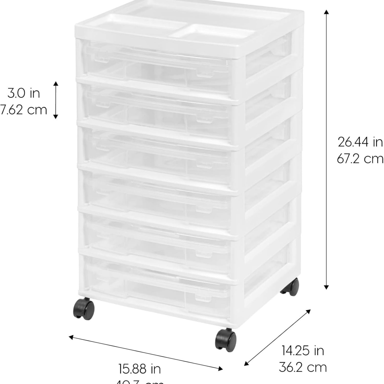 Fits 12" x 12" Paper, 6-Tier Scrapbook Rolling Storage Cart with Organizer for Stationery Vinyl Tools Office Art and Craft Supplies, Yarn, 6 Clear Cases w/Built in Handle - White/Clear