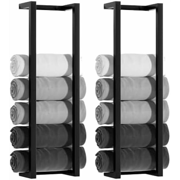 2 Pack Towel Rack for Rolled Towels, 304 Stainless Steel Towel Storage Rack for Bathroom, 30 Inch Bath Towel Holder Matte Black