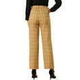 thumbnail image 3 of INSPIRE CHIC Women's Plaid Elastic Waist Button Zipper Straight Leg Long Pants M Dark Khaki, 3 of 8