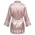 thumbnail image 6 of Feancey Women's Satin Robe Valentines Lingerie for Women Flare 3/4 Sleeve Kimono Bathrobe Short Ruffle Belted Robes Bridesmaids Sleepwear Pink M, 6 of 10