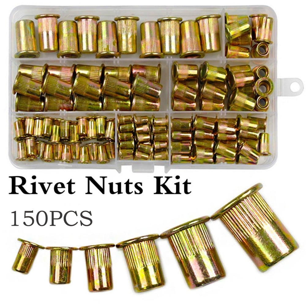 Fyeme Rivet Nut, 150PCS Metric Rivet Nut Kit Carbon Steel Flat Head