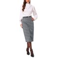 thumbnail image 2 of INSPIRE CHIC Women's Plaid Pencil Skirt High Waisted Tartan Business Office Knee Length Skirts S Black White, 2 of 5