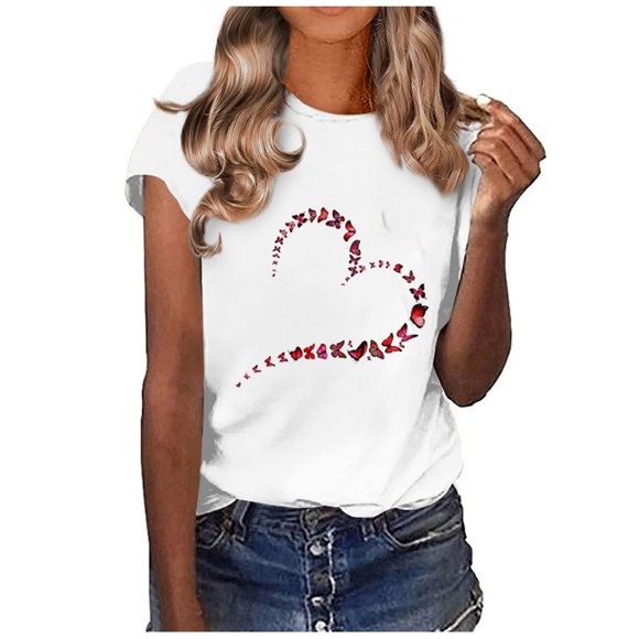 Womens Short Sleeve Tops Womens Summer Funny Feather Print Pattern Round Neck Short Sleeve T-Shirt Top Summer T Shirts for women Short Sleeve Tops Cotton T Shirts Women