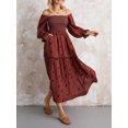 thumbnail image 6 of Suealasg Women Summer Casual Long Dress 3D Embroidered Flowers Square Neck Puff Sleeve Dress Fashion Backless A-line Dress, 6 of 9
