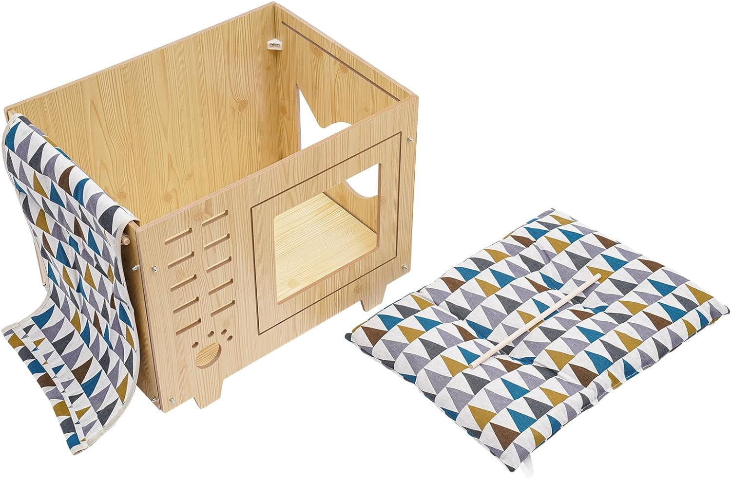 Pet Daily Kit Cat House Hide Out Claw-Sharpener Bed with Hammock Wooden Double Layer
